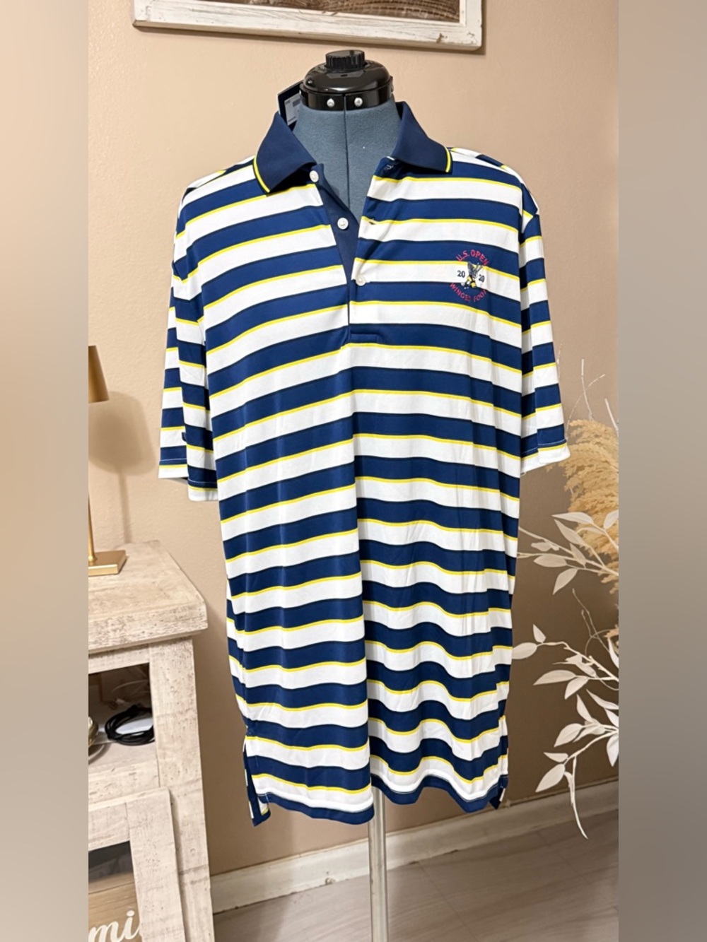 Polo by Ralph Lauren u.s.open 2020 Navy, White & Yellow Striped Polo Shirt